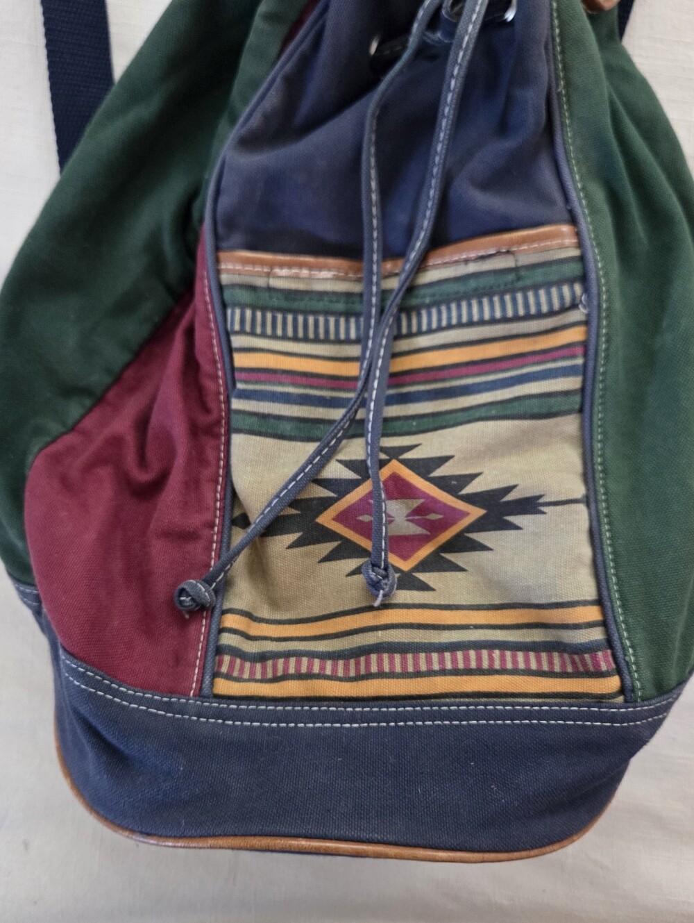 Vintage Colorblock Canvas Drawstring Backpack - Multicolor Tribal Pattern Gitano - Picture 2 of 9